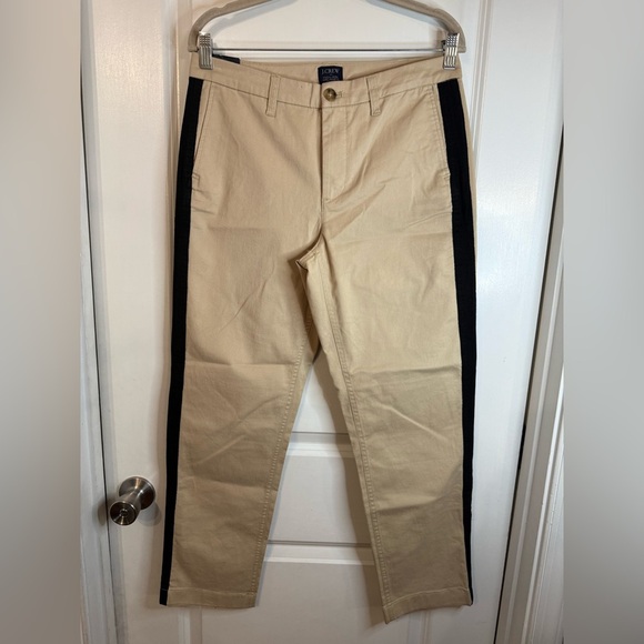 NWT J. Crew Womens Khaki w/ Black Stripe High Rise Girlfriend Chino Pants Size 6 - Picture 1 of 10